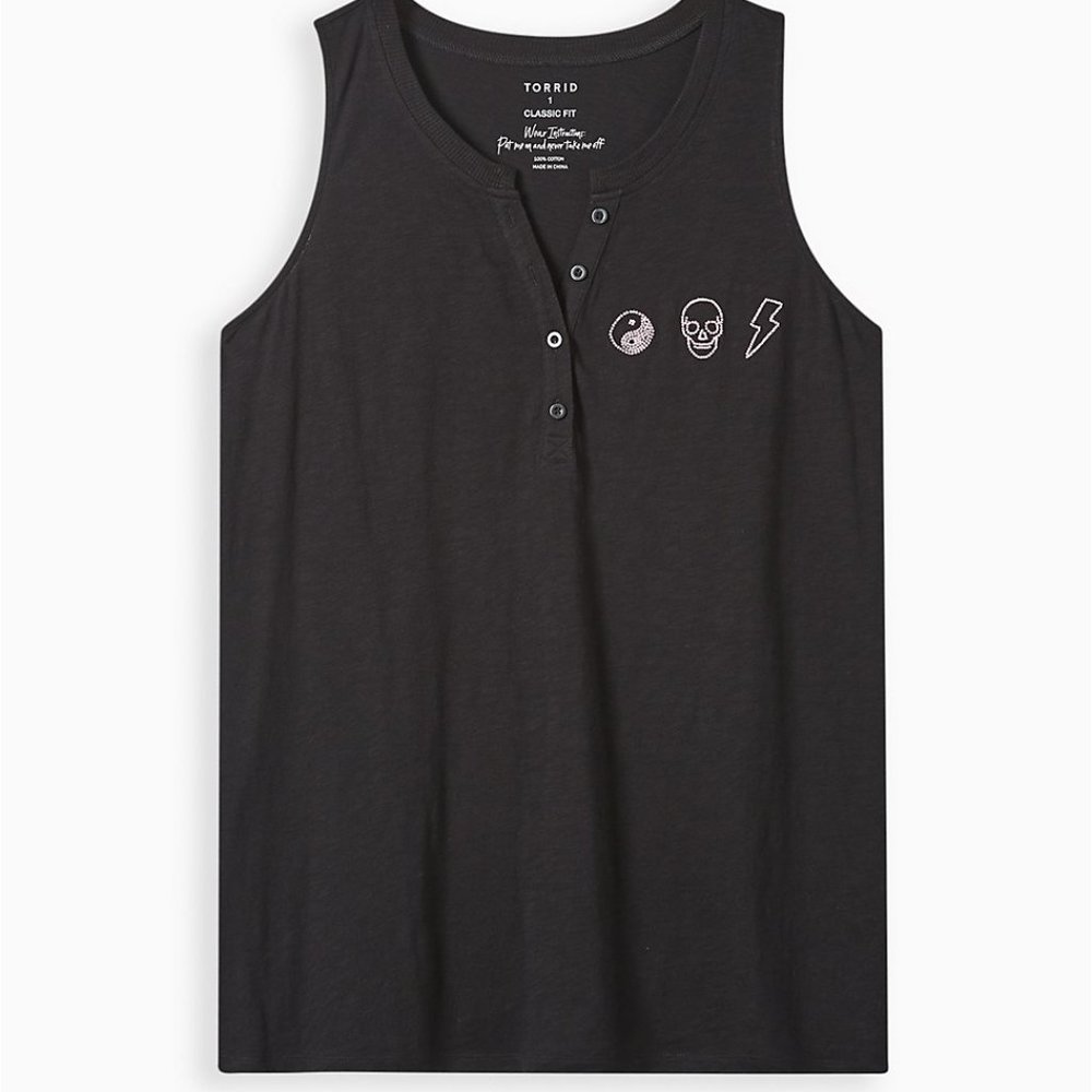 ❤️NWT TORRID TANK YIN YANG SKULL PRINT HENLEY TANK - MEDIUM 00X